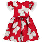 Girls Red Satin Bow Dress, 1, hi-res